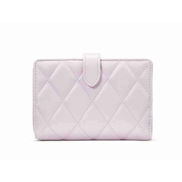 New Kate Spade Carey Medium Bifold Wallet Smooth Quilted Leather Pale Amethyst - Picture 2 of 3